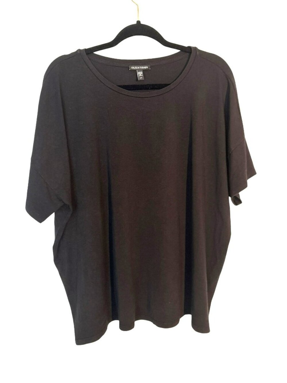 Eileen Fisher Black Boxy Tencel & Elastane Blend T-Shirt Size L